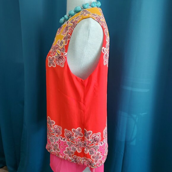 Rose & Olive Orange & Pink Floral Sheer Blouse - M - Picture 4 of 7